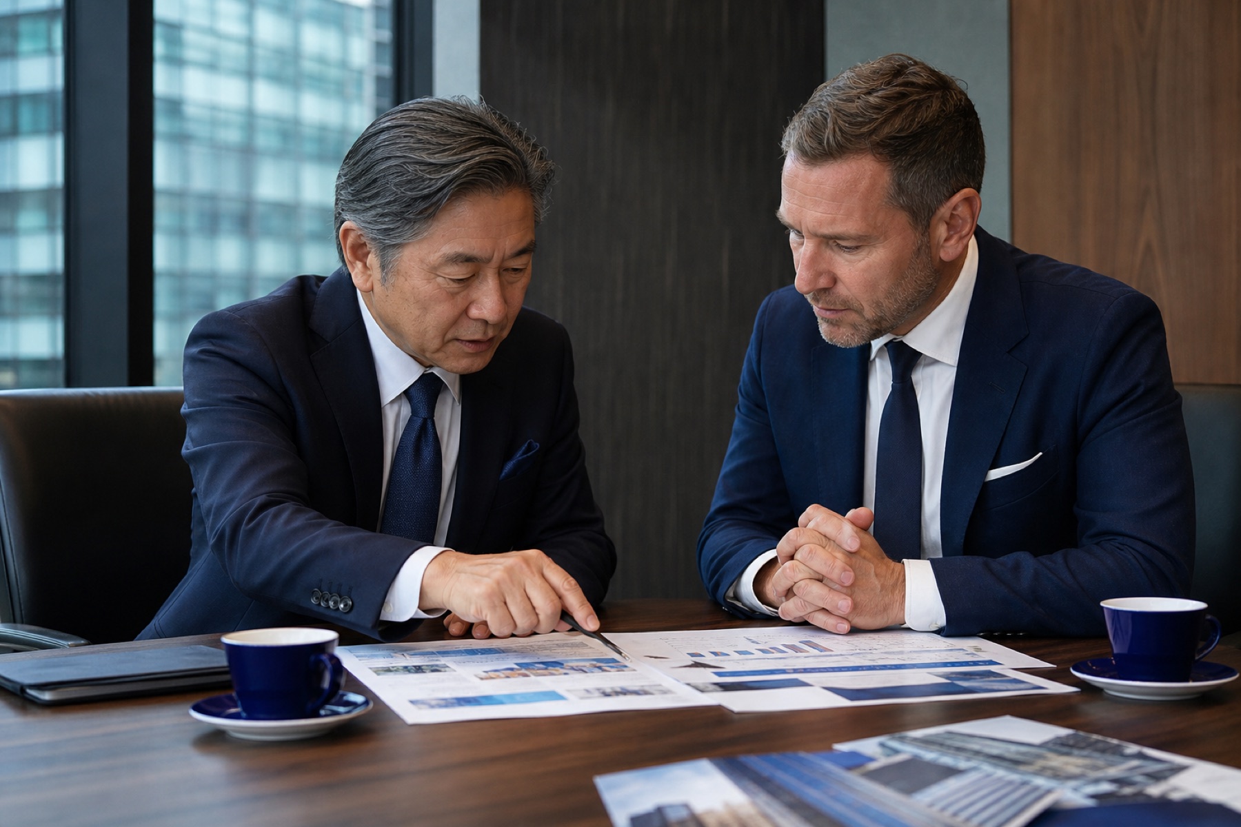 Japanese adviser briefing an international executive
