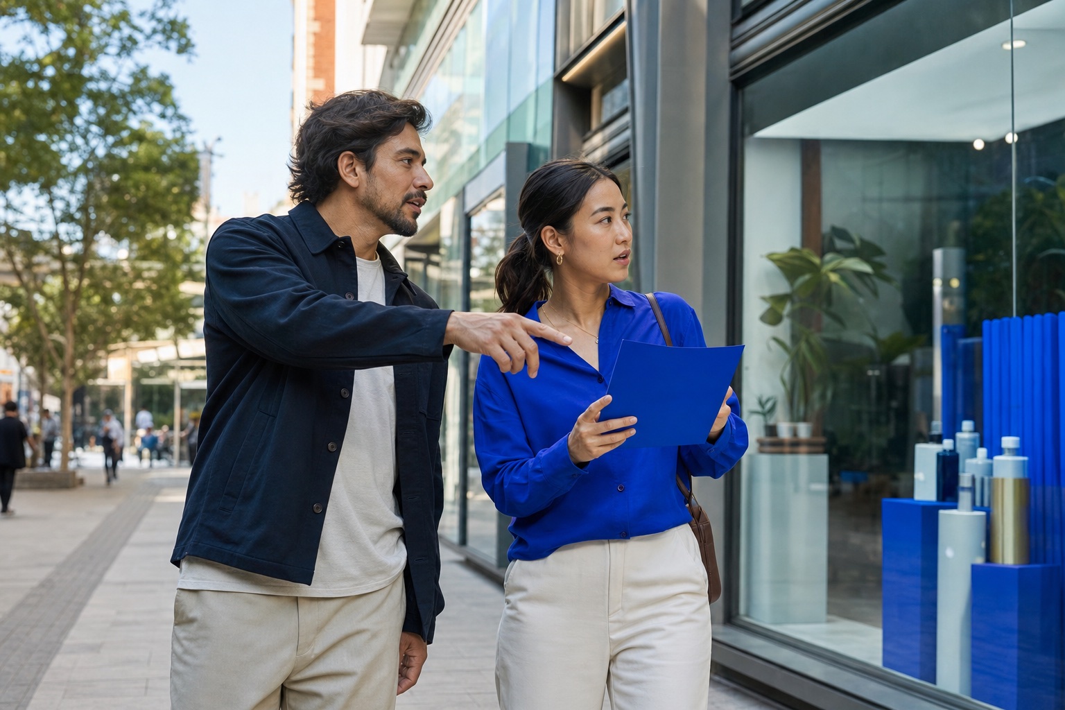 Latin American founder and Asian strategist reviewing a local activation